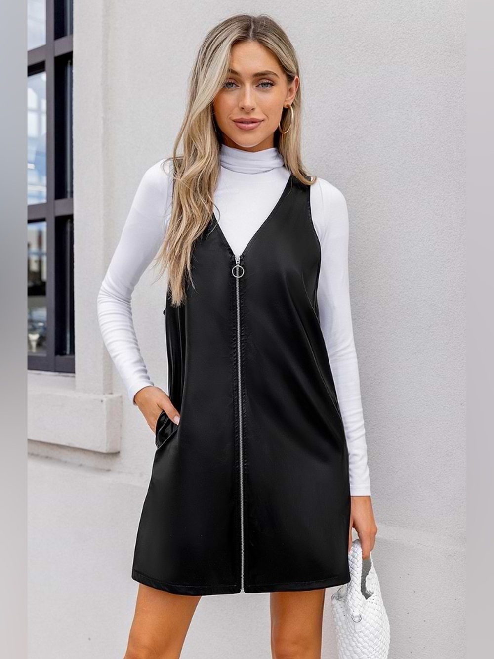 Cupshe Black Faux-Leather Zip-Front Mini Dress